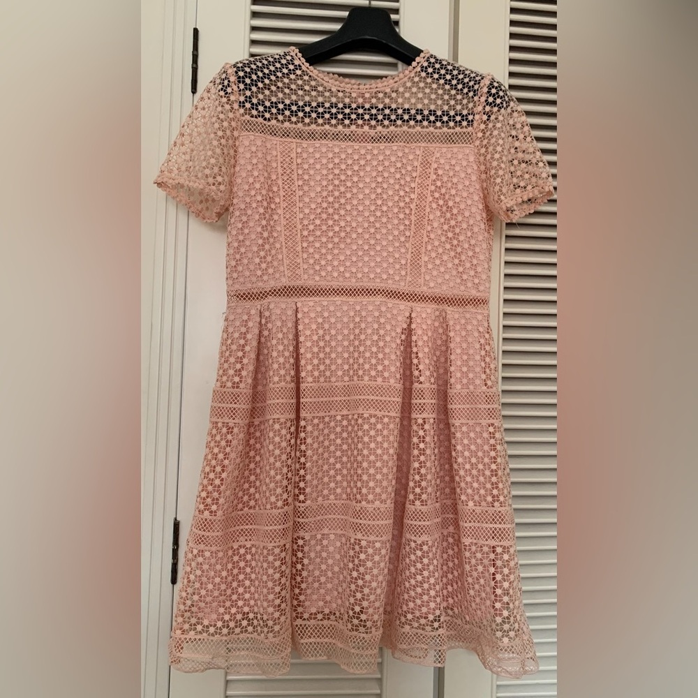 Aqua Blush Pink Lace Fit & Flare Dress